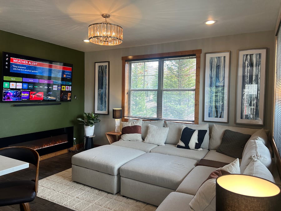Living room. Pass through this space to get to the bedroom