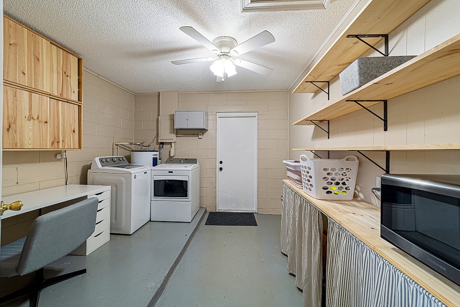 Laundry, storage, and office space