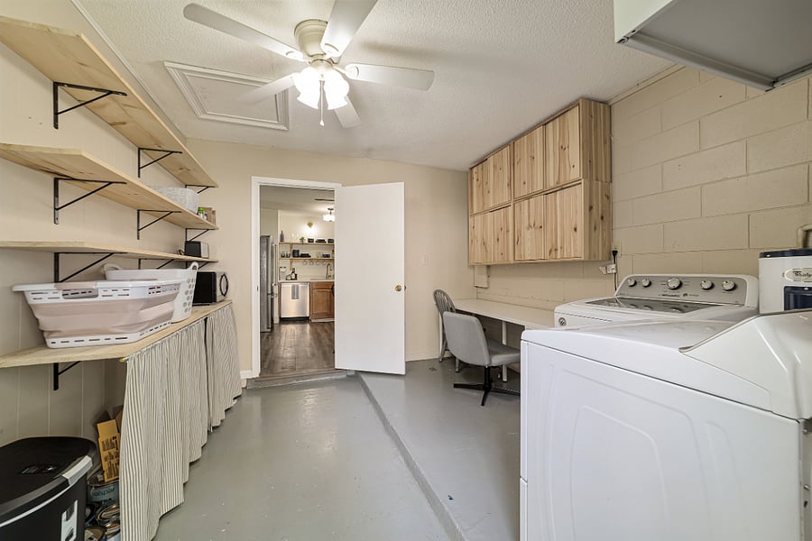 Laundry, storage, and office space