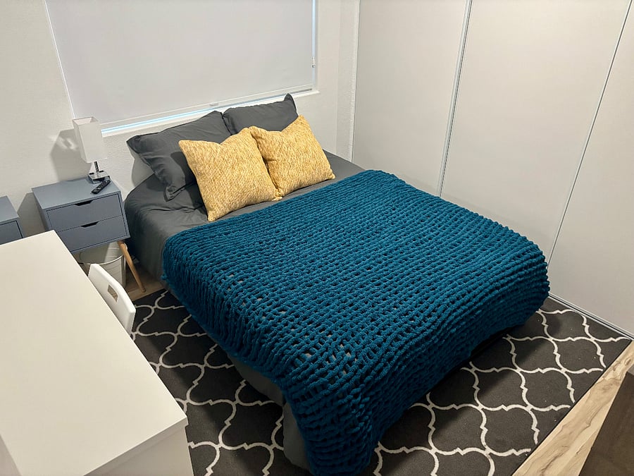 Queen bed and computer desk