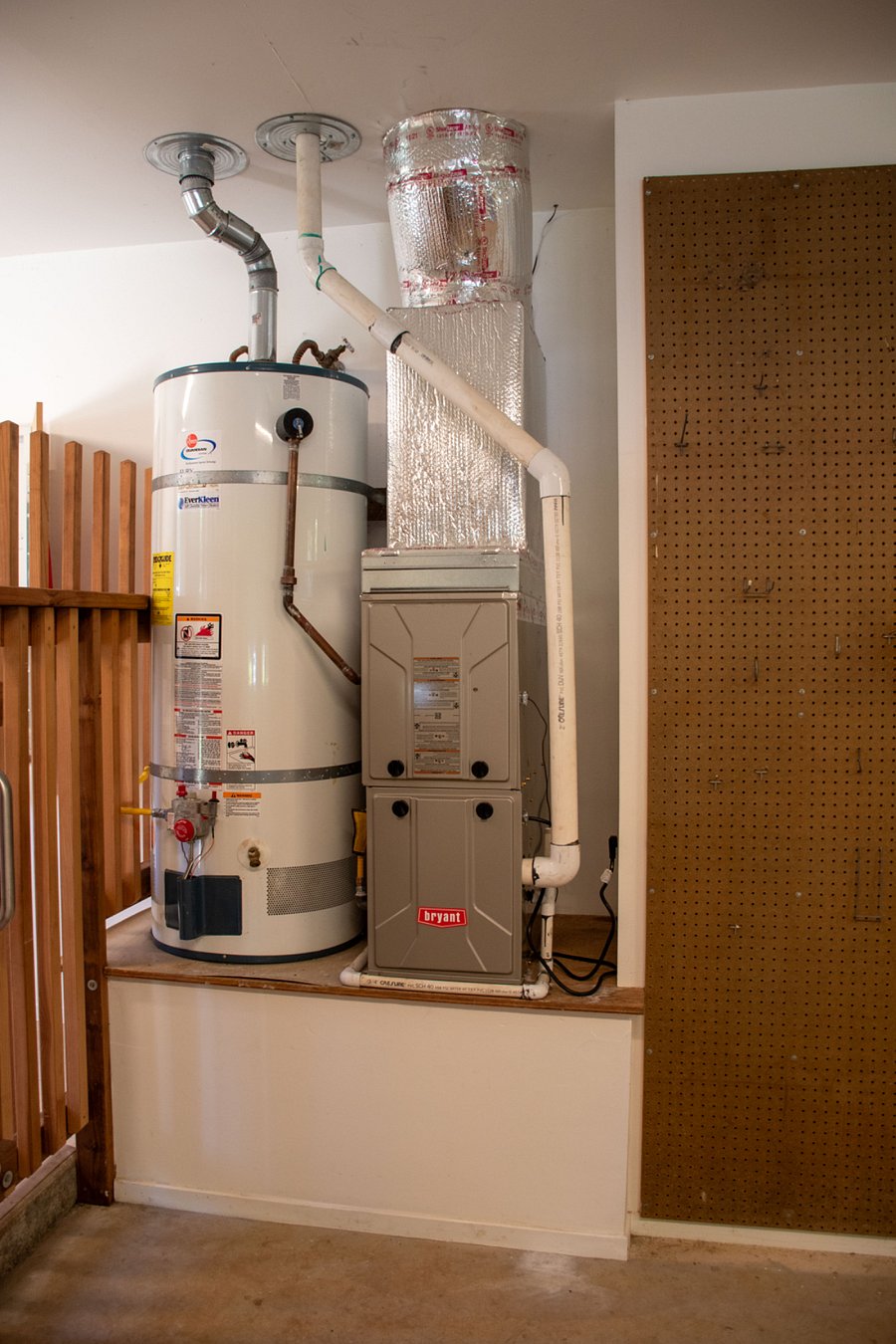 Energy-efficient gas furnace and water heater.