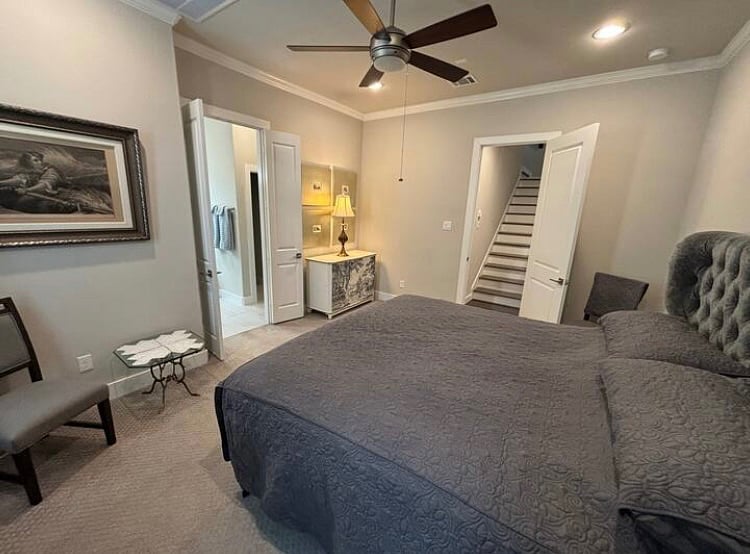 Master bedroom with en suite luxury bath and closet