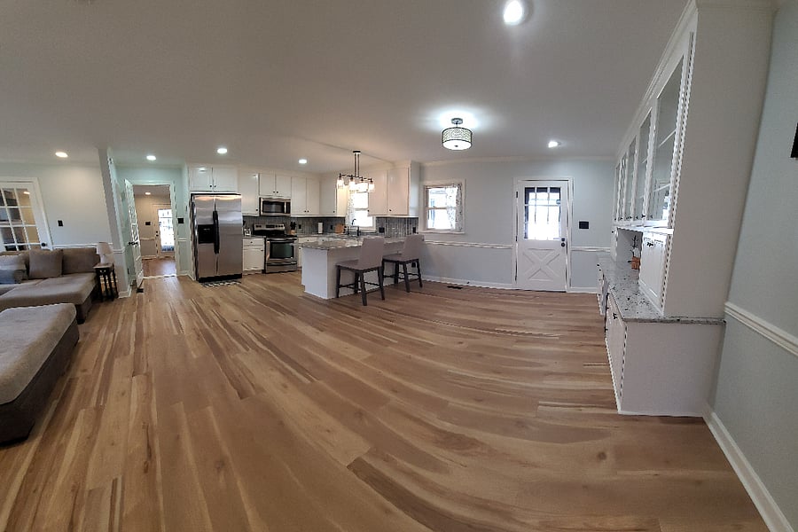 View of living room, dinning area, kitchen open floor plan