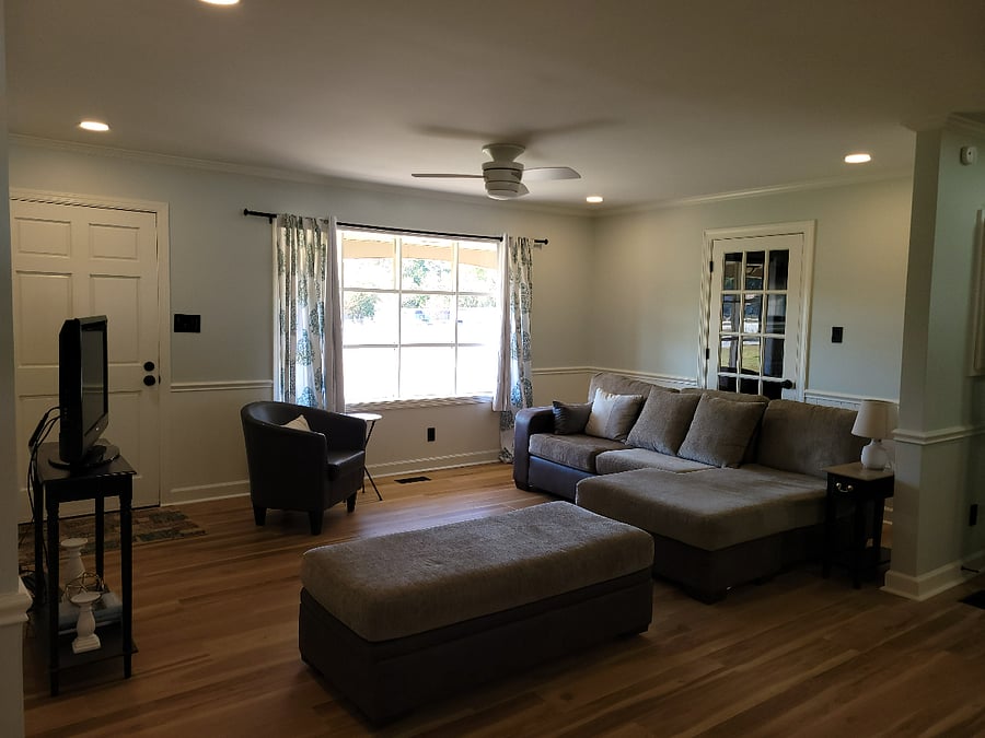 Living area with open floor plan to Kitchen/Dinning area