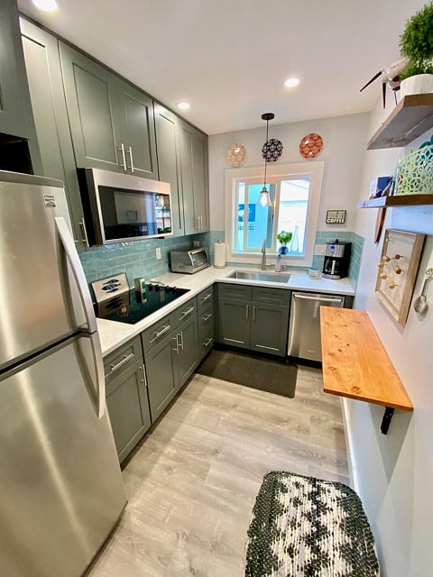 Drop down shelf for extra counter space or dining