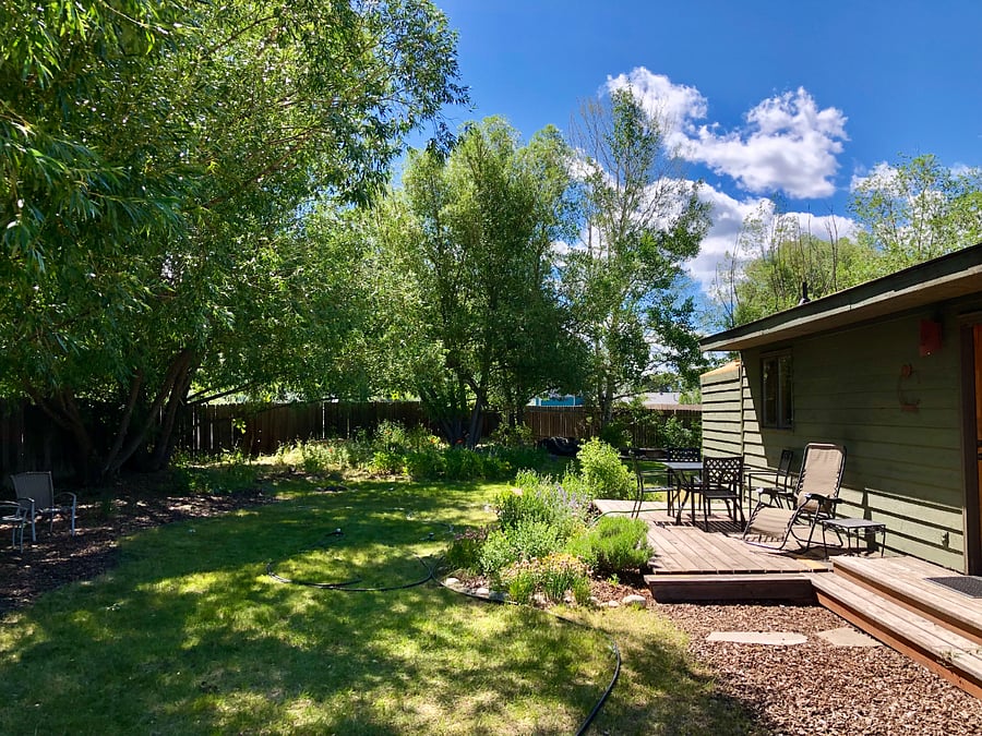Back deck with seating and BBQ. East facing.