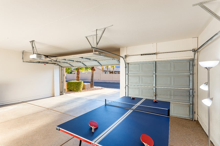 We can fold up the ping pong table or remove it