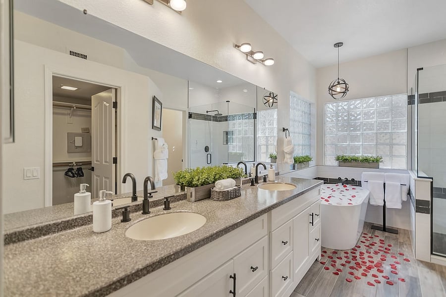 Upgraded Primary En-Suite Bathroom: Counter Height Dual Vanities