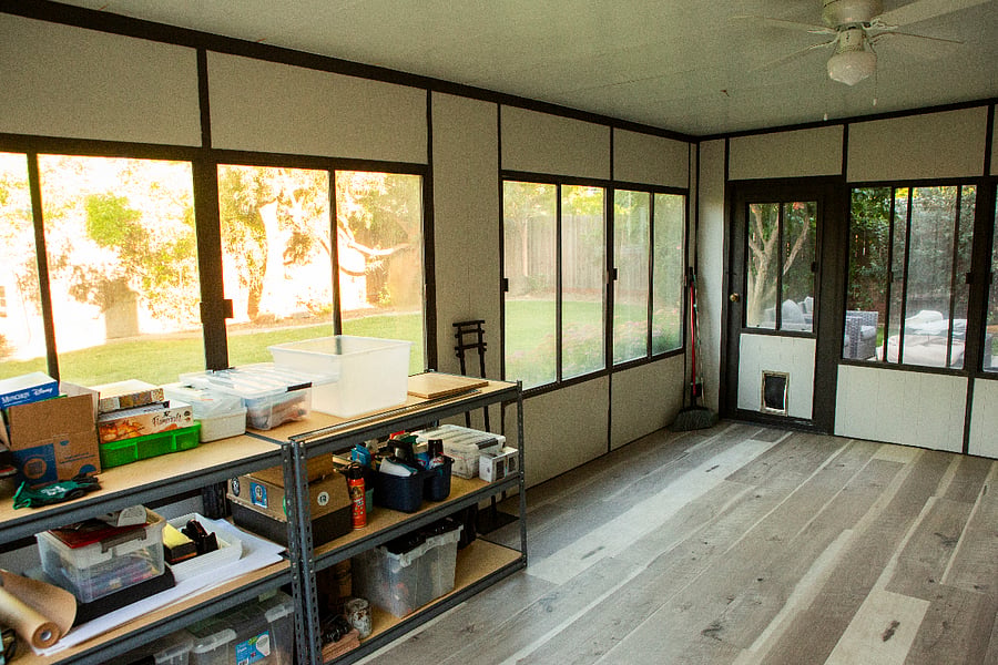 Sunroom/craft room outside of exterior door to backyard