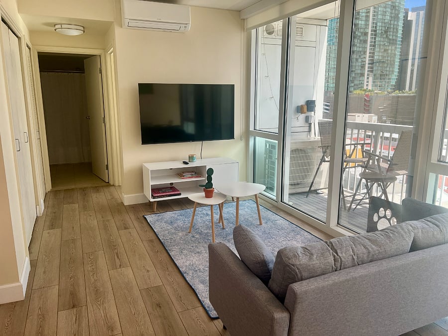 Living room space with 55" TV