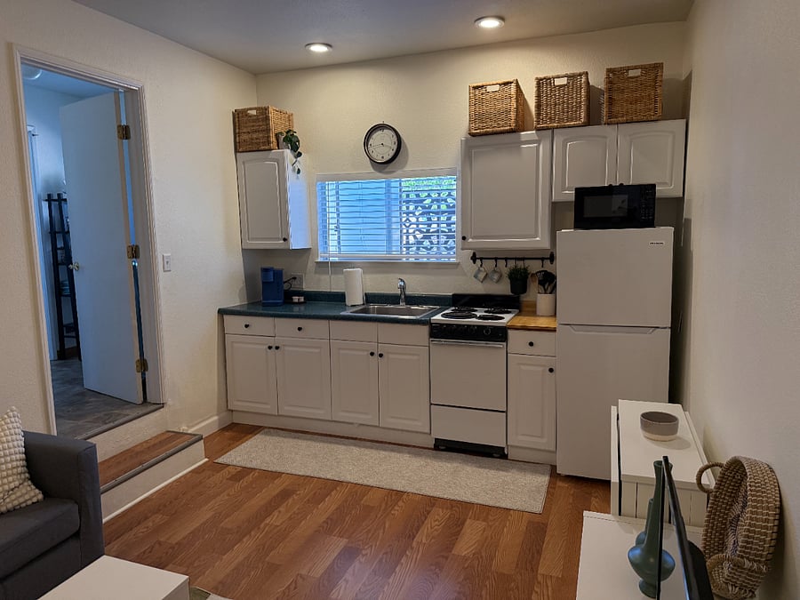 Kitchen with table folded down.