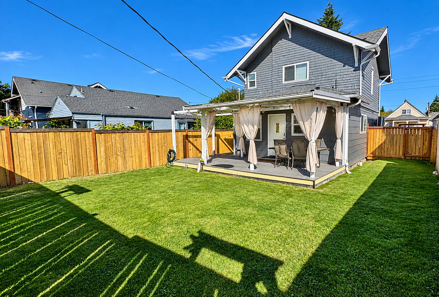 Backyard with covered patio