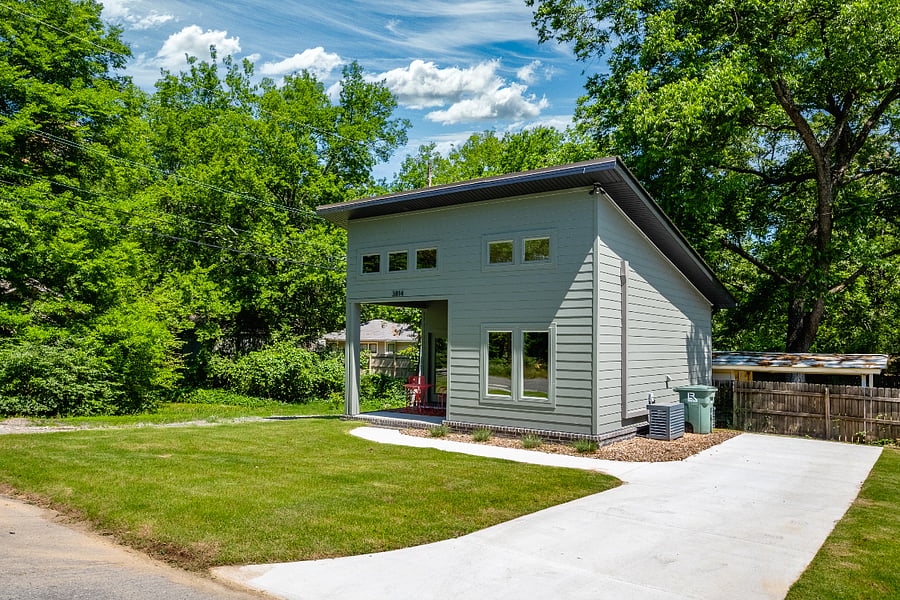 Front of house and parking pad