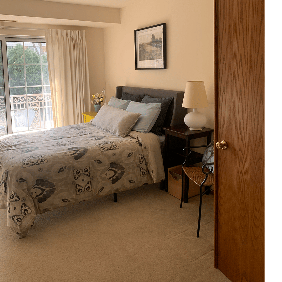 The entrance to the bedroom is through a set of double doors that are easily closed for maximum privacy.