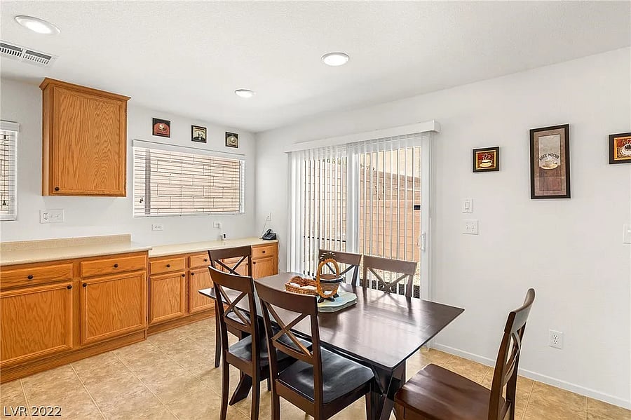 The dining table in the dining area.