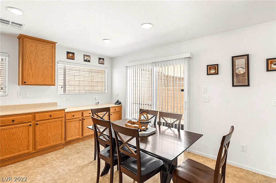 The dining table in the dining area.