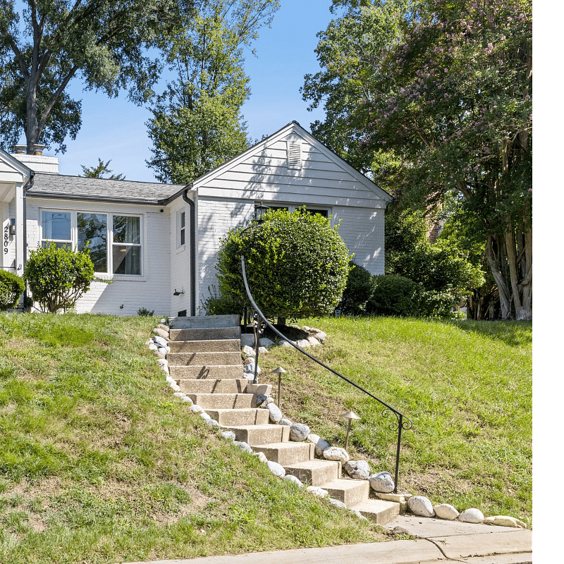 Park along a private road, walk up the steps, around the paved path to your new lower level apartment suite!