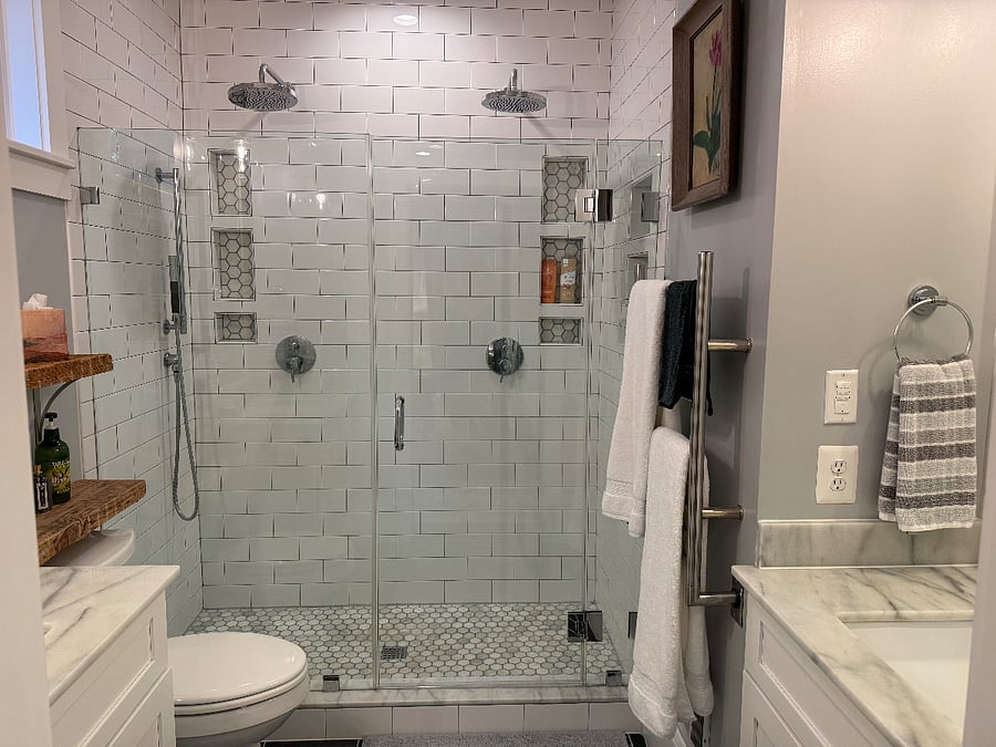 Spa-like bathroom with double sinks and double shower heads!