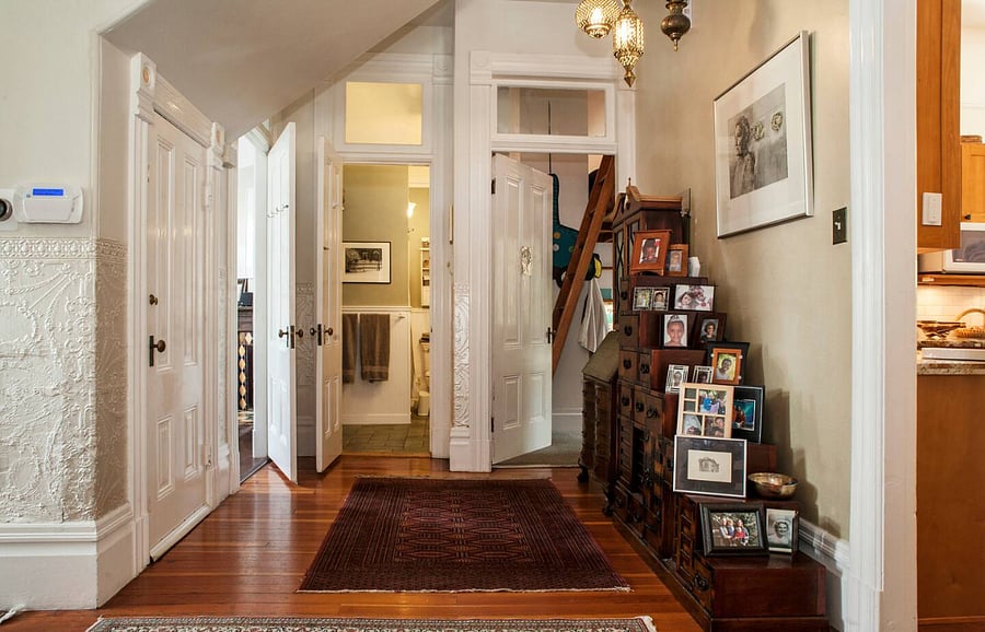 Entry foyer looking into bathroom