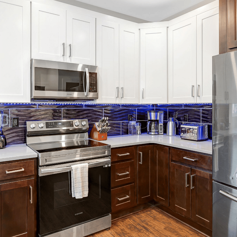 A fully equipped kitchen with plenty of counter space to cook your favorite meals.