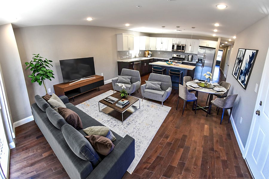 Shared living / dining room and kitchen.