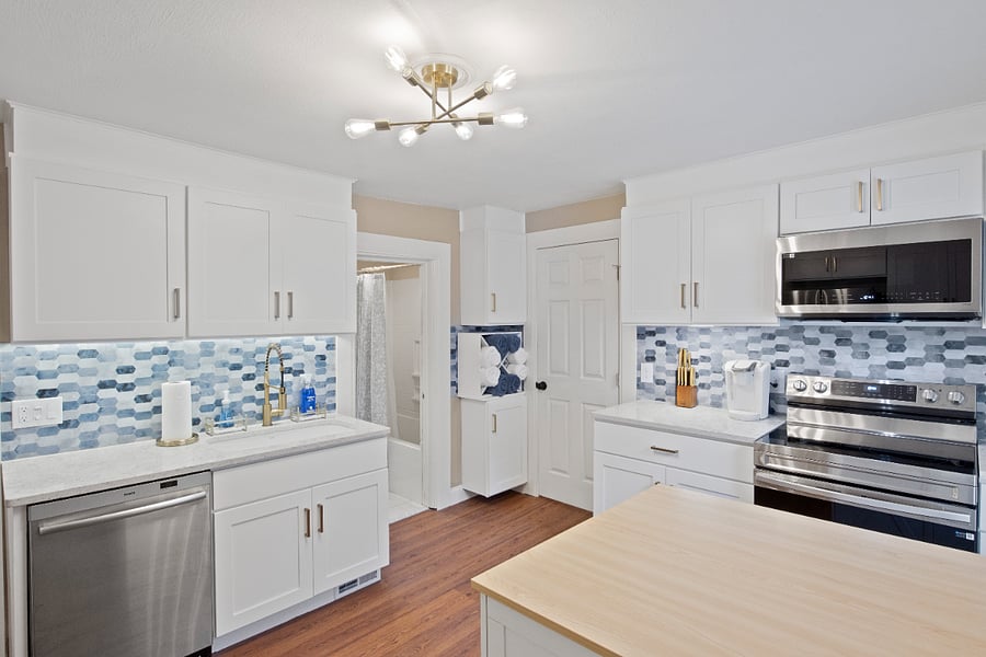 Kitchen view looking at bathroom and laundry room