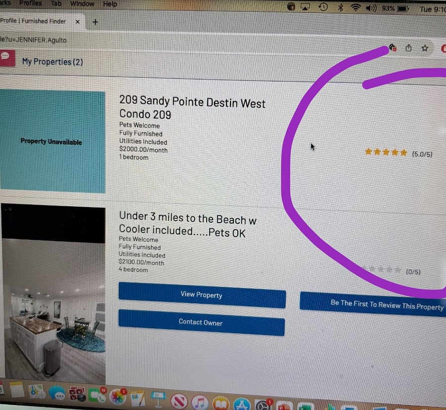 5 STAR reviews of 2022-2023 FF property rentals. Screenshot (condos were sold and home was purchased 2024). I am not new to FF:)