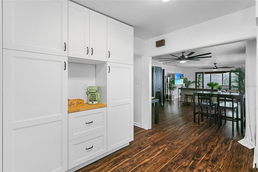 built in pantry storage (lots) and coffee station