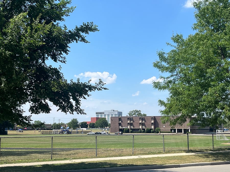 Outdoor running Track/Soccer field directly across the street.