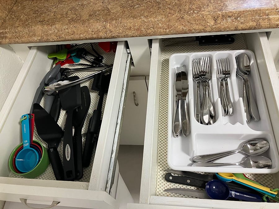 Flatware, dishes,  cooking utensils, pots and pans are all provided.