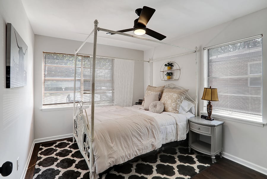 Primary bedroom with brand new high quality Queen mattress and nice sheets and bedding.