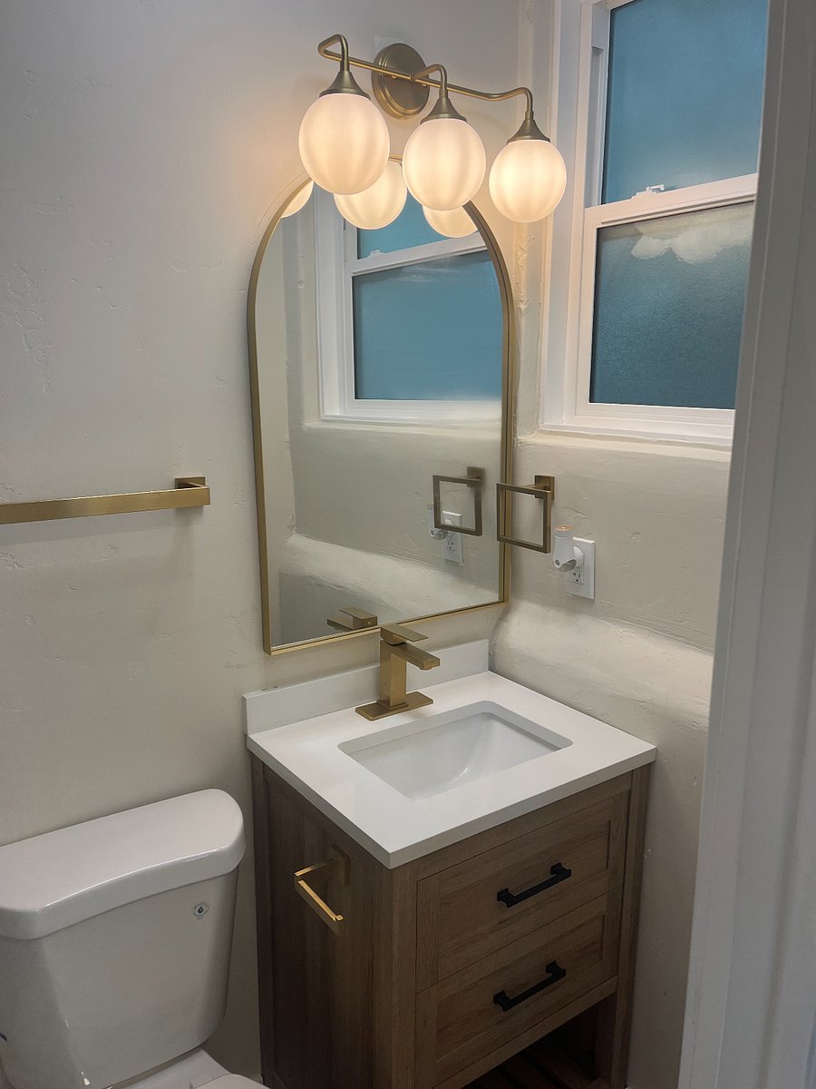 Bathroom vanity. Cleaning supplies and new towels/washcloths included.