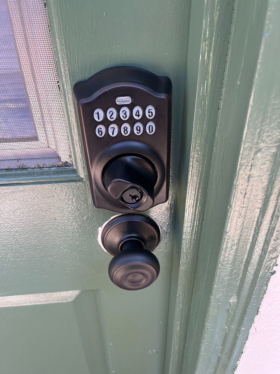 Front door has numeric lock for security and easy entry for you.