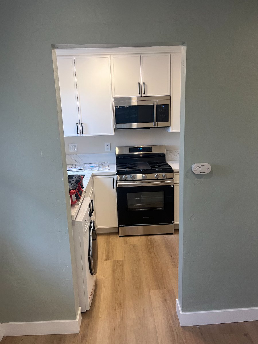 View from living room into kitchen