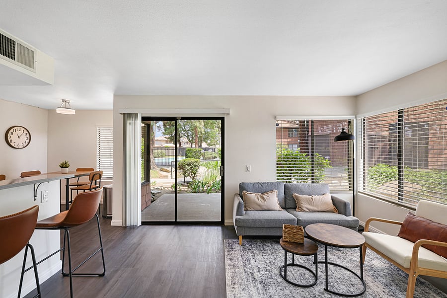 Open concept blends both the living room, dining area and kitchen