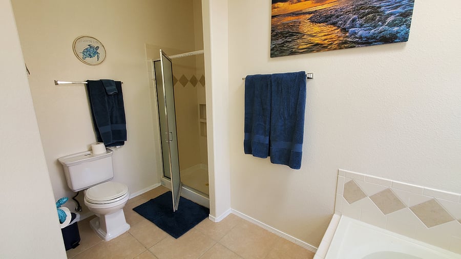 Master bathroom with standup shower and whirlpool tub