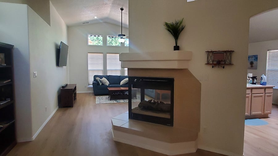 Entryway with gas fireplace