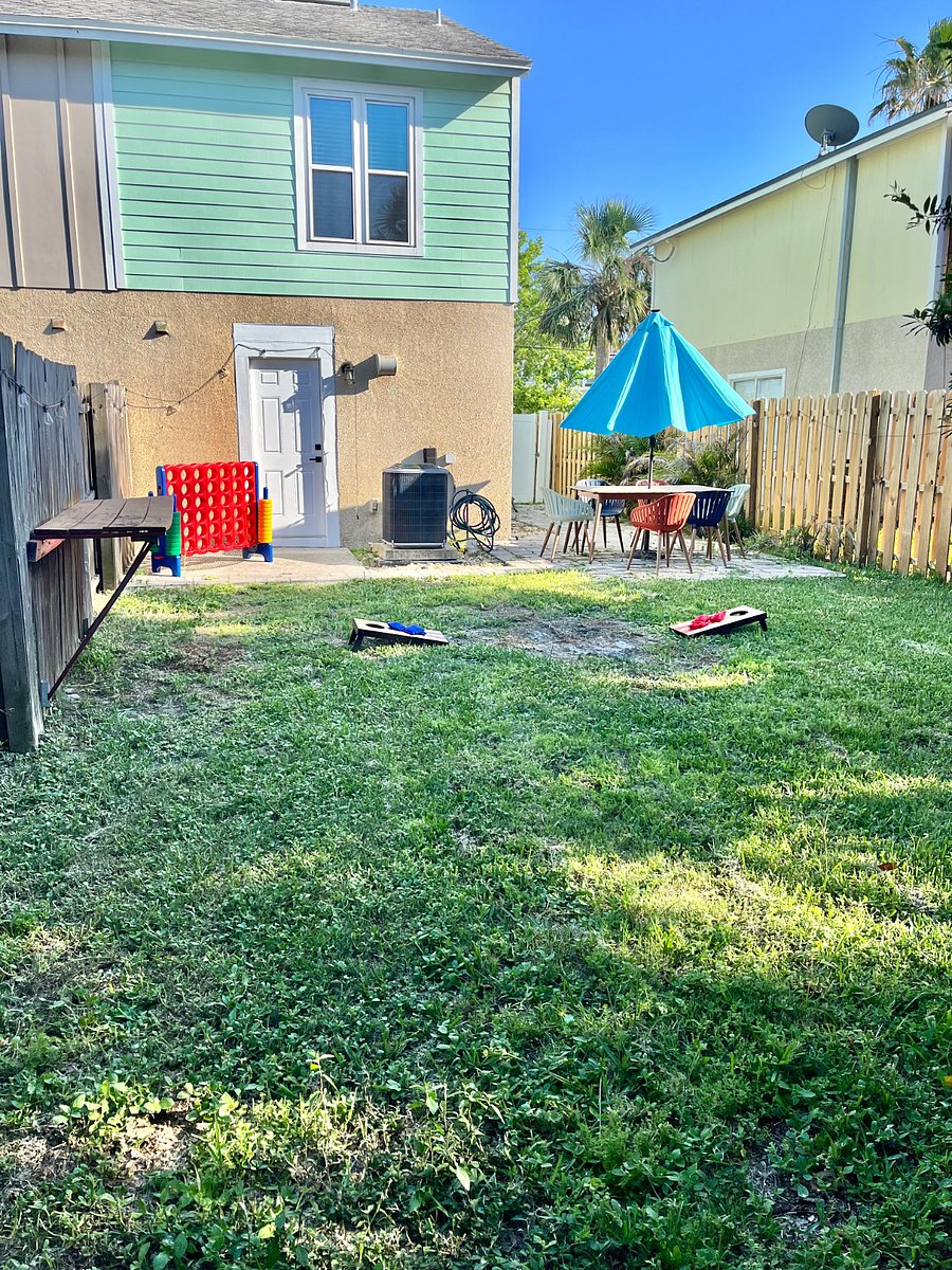 Backyard with games and nice seating area