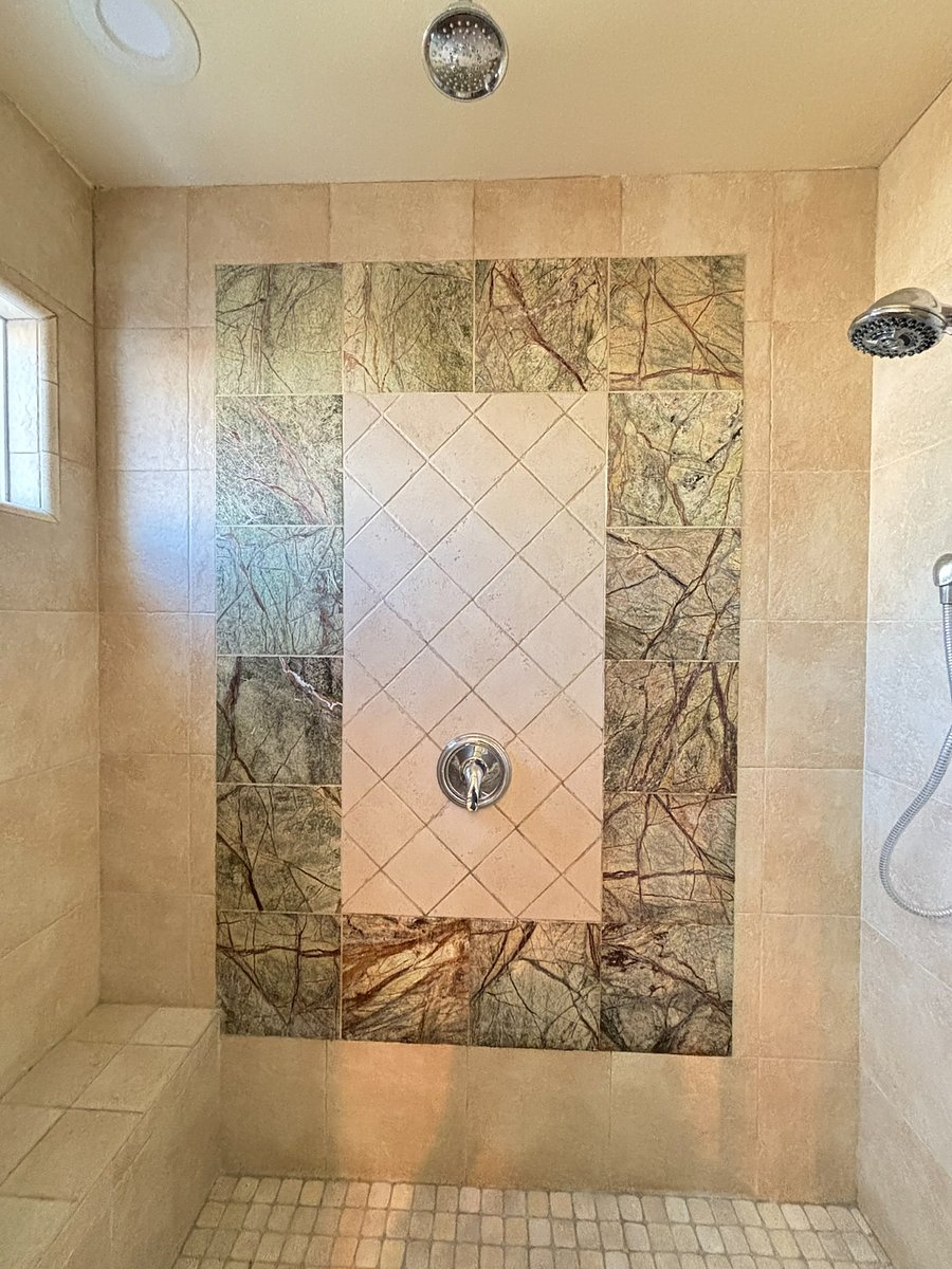 spa shower with bench