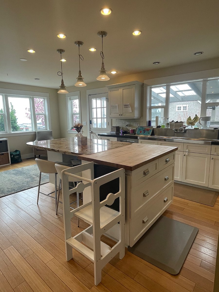 View of kitchen counter and more, featuring immense natural night