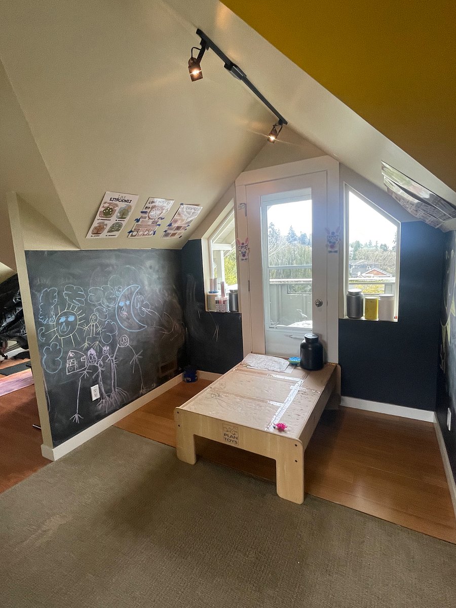 Epic playroom - top floor of entire Ehouse.  Chalkboard and drawing space
