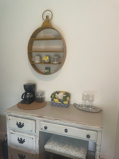 Desk and Coffee Station--can remove the coffee station if not needed. 
