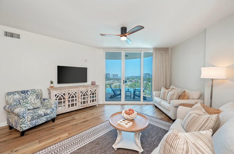 You have TWO different ways to access the balcony. Either through the Living Room or the Primary Bedroom Suite.
