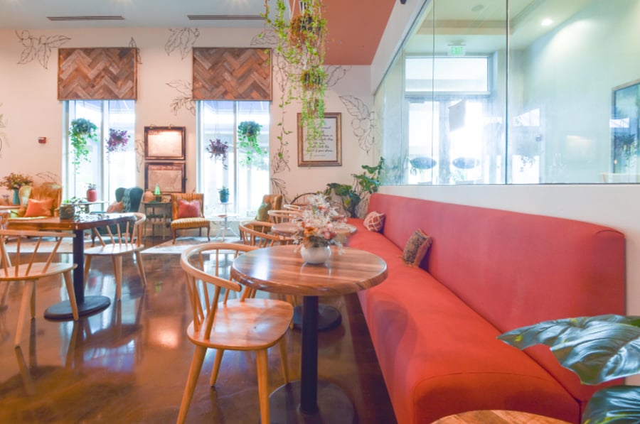 Either grab food/coffee to go or hang out in the cute cafe right downstairs. This building is particularly unique for this restaurant.