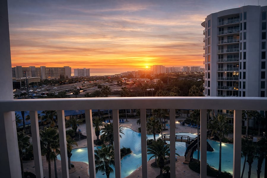 Sunset views are even more breathtaking in person! Beach and Pool views from your 7th Floor Private Balcony