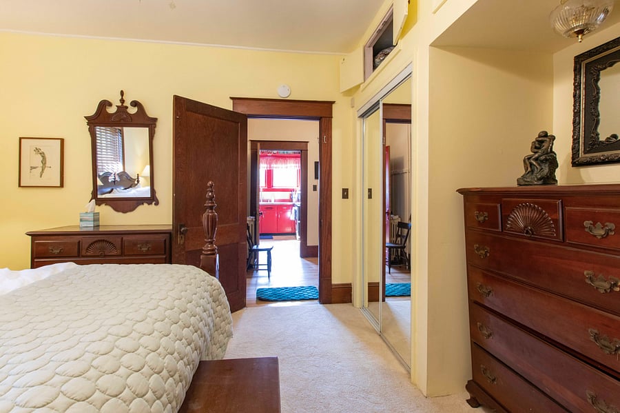 The king bedroom is right next to the downstairs bath and steps from the kitchen