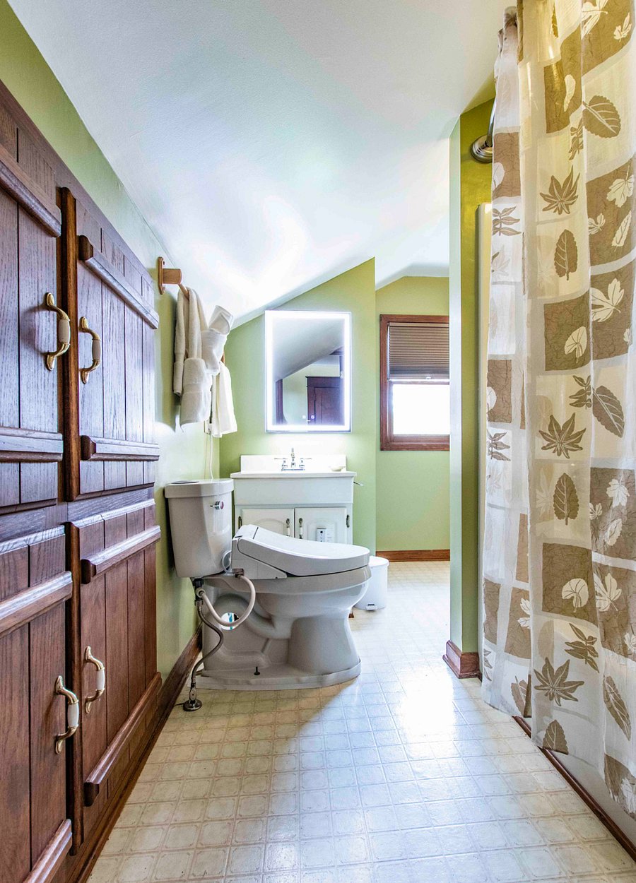 This is the upstairs bath with tub/rain shower, bidet and a linen closet