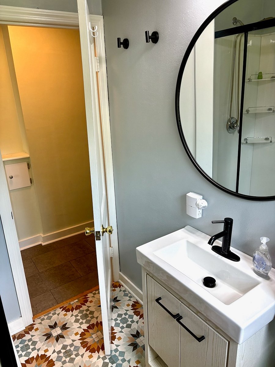 Bathroom includes some updated fixtures. 
