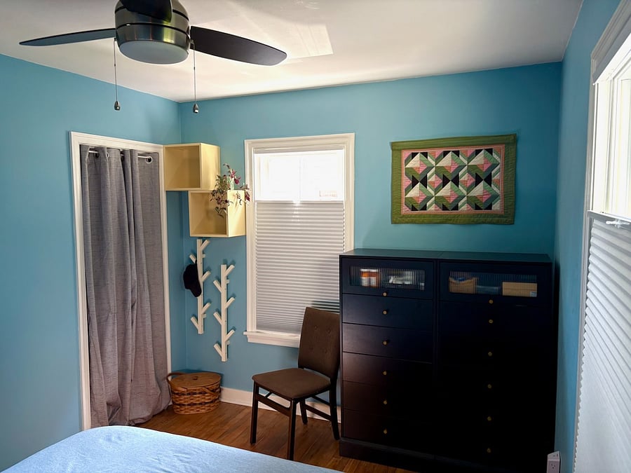 Main bedroom. Both windows have room darkening shades.