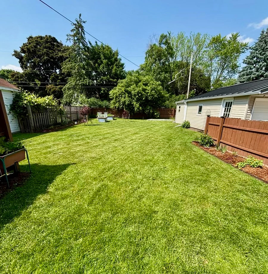 Expansive backyard with fence in case you have a dog. Garage is to the right. 